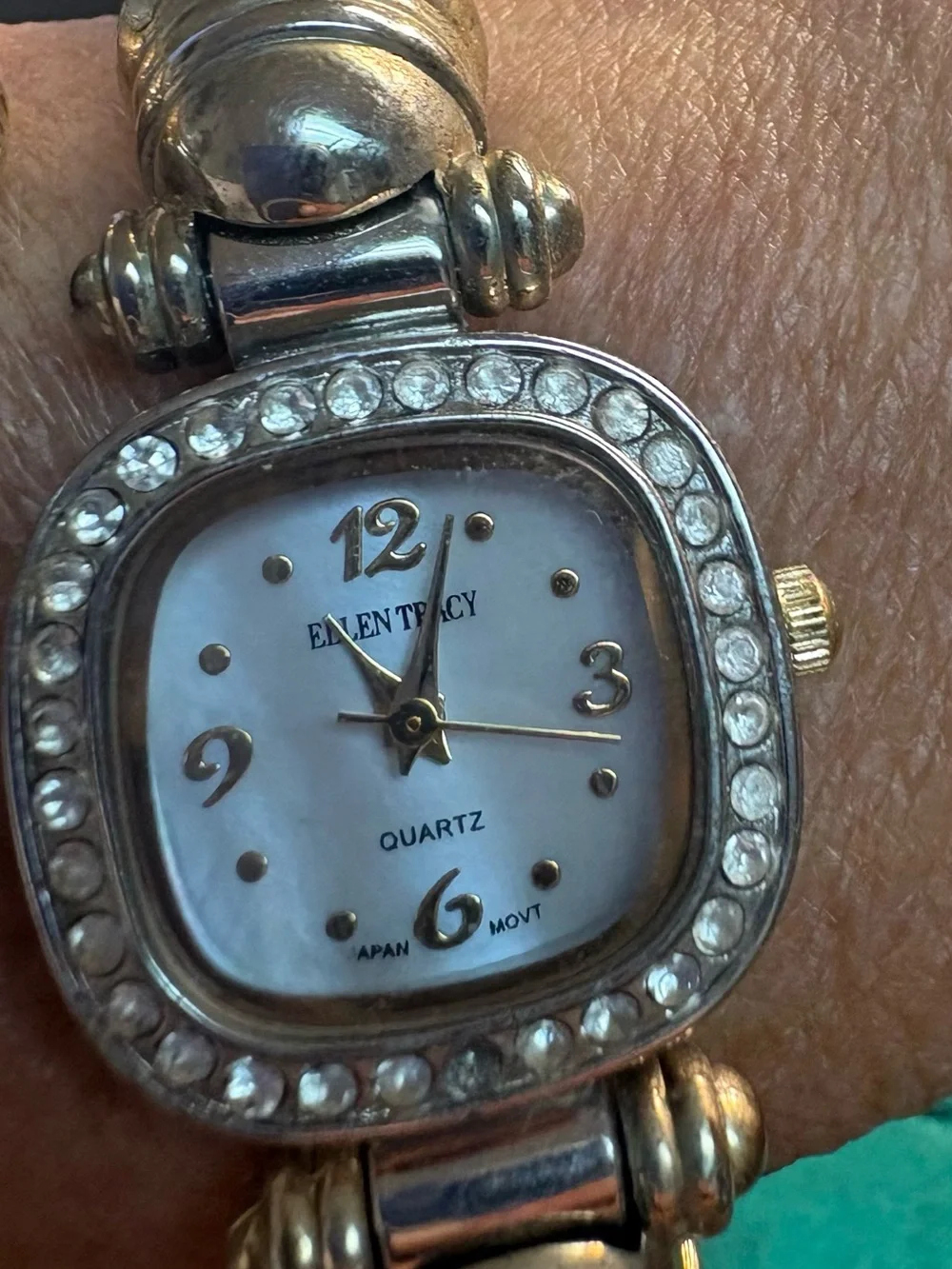 Ellen Tracy Two-Tone Crystal Accent Mother-of-Pearl Dial Watch